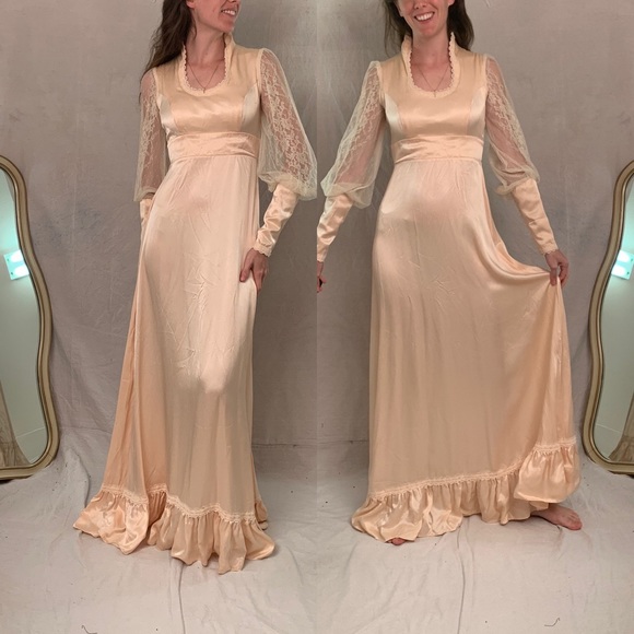 SOLD Size 9 -Satin Pink Peach Lace Gunne Sax Dress* - Picture 3 of 11